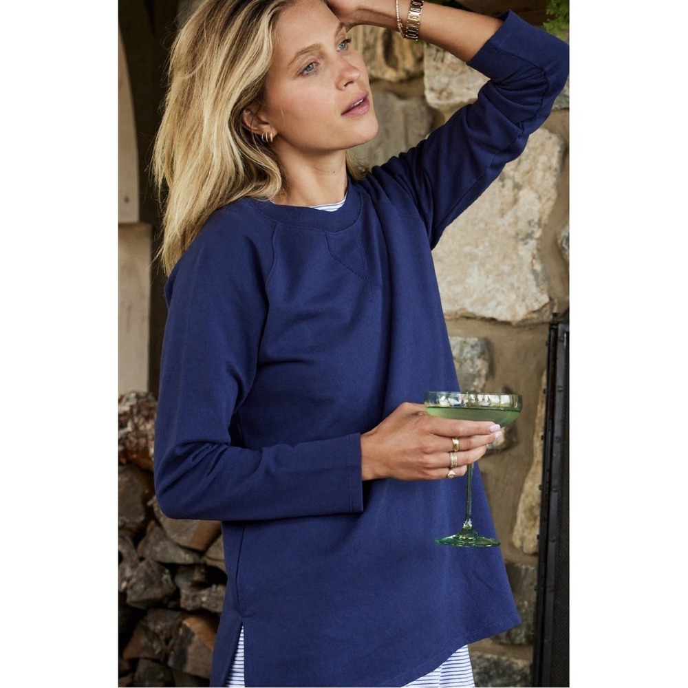LAKE Relax Navy Crewneck Raglan Sleeve Sweatshirt Womens Size XSmall